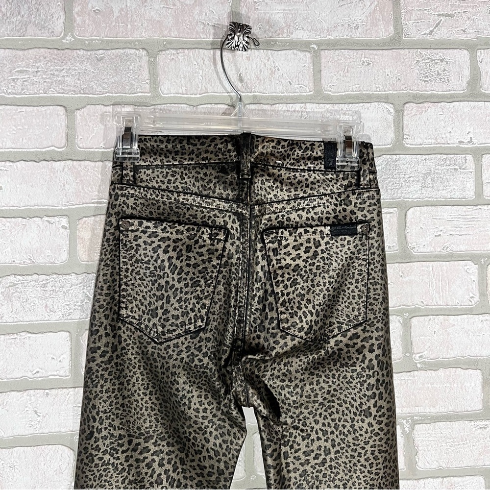 7 For All Mankind High Waist Ankle Skinny Coated Metallic Leopard Print Jeans 24 - Picture 8 of 11